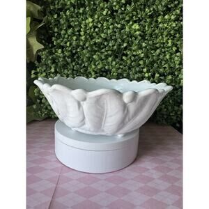 Vintage 1950s Milk Glass Bowl Indiana Glass Flower And Leaf , Footed, Large 9 In